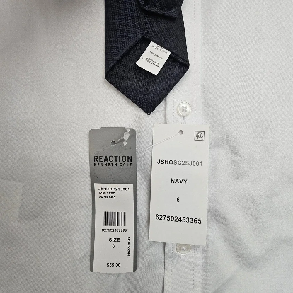 Kenneth Cole Reaction Dress Set Boys Size 6‎ Black / White Pants Shirt Tie NWOT
